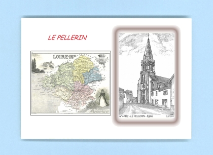 Cartes Postales impression Noir avec dpartement sur la ville de LE PELLERIN Titre : eglise