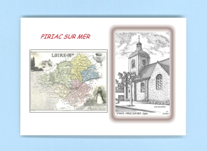 Cartes Postales impression Noir avec dpartement sur la ville de PIRIAC SUR MER Titre : eglise