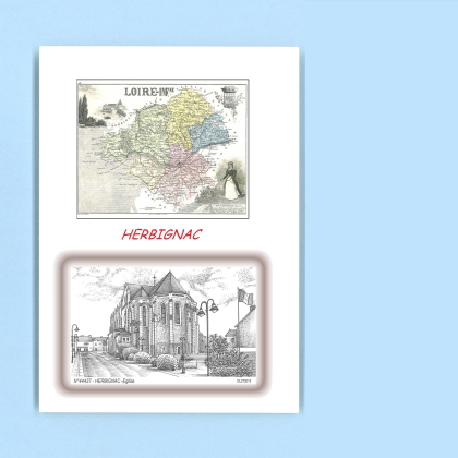 Cartes Postales impression Noir avec dpartement sur la ville de HERBIGNAC Titre : eglise