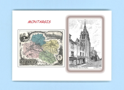 Cartes Postales impression Noir avec dpartement sur la ville de MONTARGIS Titre : eglise de la madeleine