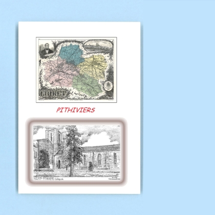 Cartes Postales impression Noir avec dpartement sur la ville de PITHIVIERS Titre : collegiale