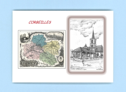 Cartes Postales impression Noir avec dpartement sur la ville de CORBEILLES Titre : eglise