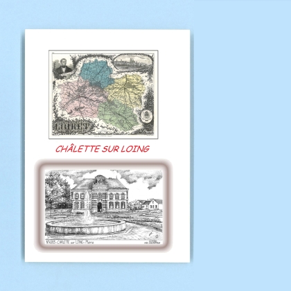 Cartes Postales impression Noir avec dpartement sur la ville de CHALETTE SUR LOING Titre : mairie