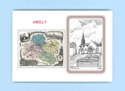 Cartes Postales impression Noir avec dpartement sur la ville de AMILLY Titre : eglise