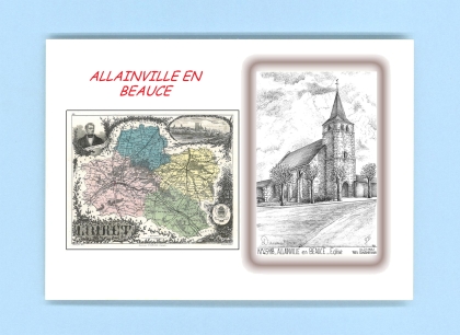 Cartes Postales impression Noir avec dpartement sur la ville de ALLAINVILLE EN BEAUCE Titre : eglise