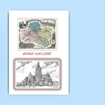 Cartes Postales impression Noir avec dpartement sur la ville de BONNY SUR LOIRE Titre : eglise