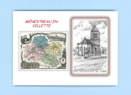 Cartes Postales impression Noir avec dpartement sur la ville de MENESTREAU EN VILLETTE Titre : eglise