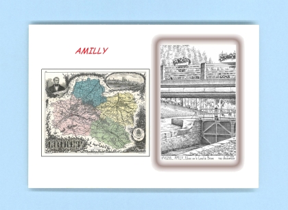 Cartes Postales impression Noir avec dpartement sur la ville de AMILLY Titre : ecluse sur le canal de briare