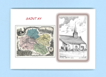 Cartes Postales impression Noir avec dpartement sur la ville de ST AY Titre : eglise