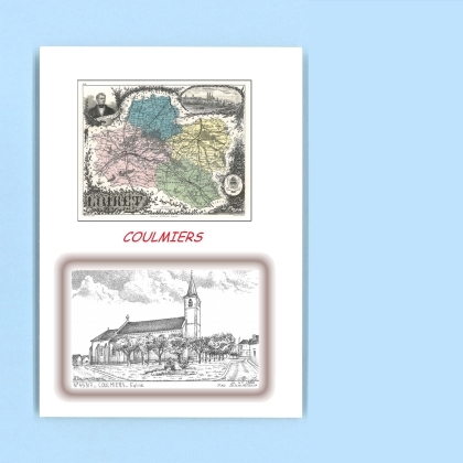 Cartes Postales impression Noir avec dpartement sur la ville de COULMIERS Titre : eglise