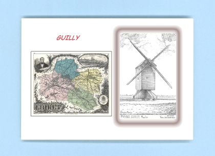 Cartes Postales impression Noir avec dpartement sur la ville de GUILLY Titre : moulin