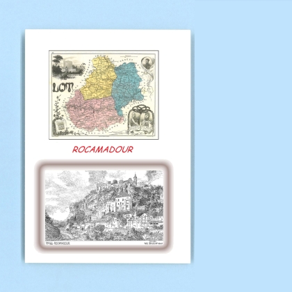 Cartes Postales impression Noir avec dpartement sur la ville de ROCAMADOUR Titre : vue