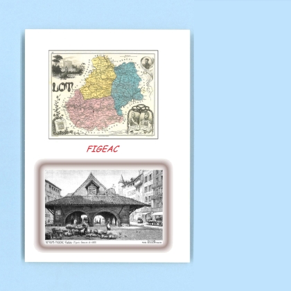 Cartes Postales impression Noir avec dpartement sur la ville de FIGEAC Titre : halles