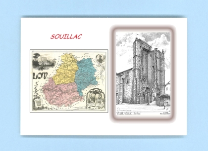 Cartes Postales impression Noir avec dpartement sur la ville de SOUILLAC Titre : beffroi