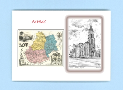 Cartes Postales impression Noir avec dpartement sur la ville de PAYRAC Titre : eglise
