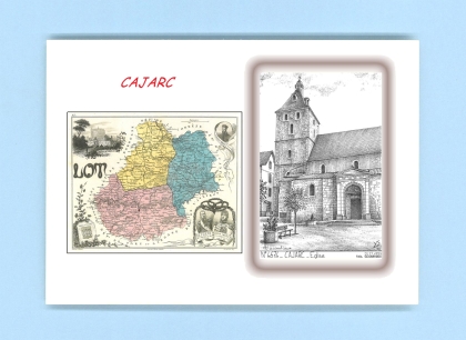 Cartes Postales impression Noir avec dpartement sur la ville de CAJARC Titre : eglise