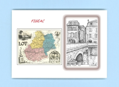 Cartes Postales impression Noir avec dpartement sur la ville de FIGEAC Titre : pont
