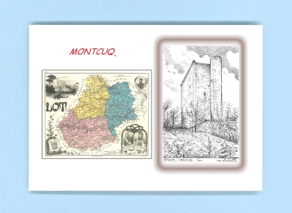 Cartes Postales impression Noir avec dpartement sur la ville de MONTCUQ Titre : tour