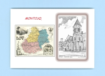 Cartes Postales impression Noir avec dpartement sur la ville de MONTCUQ Titre : eglise