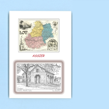 Cartes Postales impression Noir avec dpartement sur la ville de ASSIER Titre : halle
