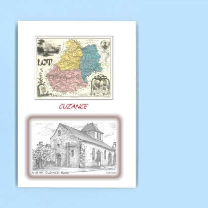 Cartes Postales impression Noir avec dpartement sur la ville de CUZANCE Titre : eglise