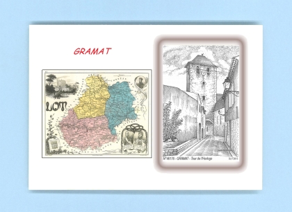 Cartes Postales impression Noir avec dpartement sur la ville de GRAMAT Titre : tour de l horloge