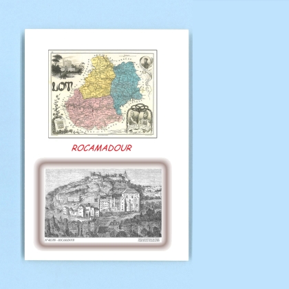 Cartes Postales impression Noir avec dpartement sur la ville de ROCAMADOUR Titre : vue