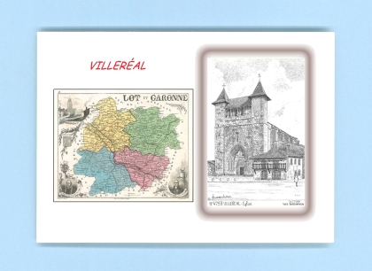 Cartes Postales impression Noir avec dpartement sur la ville de VILLEREAL Titre : eglise