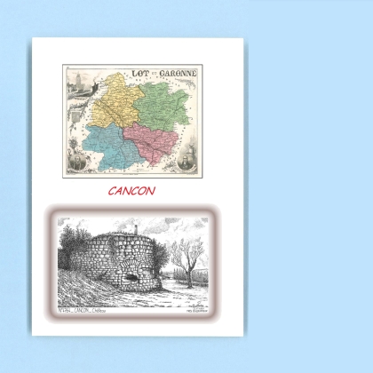 Cartes Postales impression Noir avec dpartement sur la ville de CANCON Titre : chateau