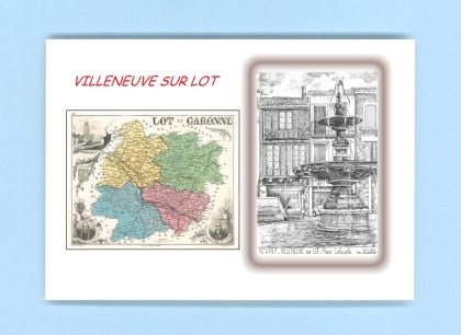 Cartes Postales impression Noir avec dpartement sur la ville de VILLENEUVE SUR LOT Titre : place lafayette