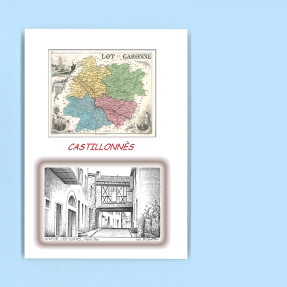 Cartes Postales impression Noir avec dpartement sur la ville de CASTILLONNES Titre : vieille rue