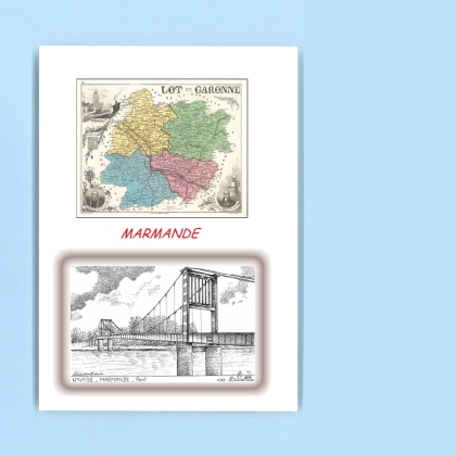 Cartes Postales impression Noir avec dpartement sur la ville de MARMANDE Titre : pont