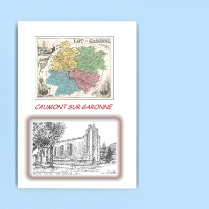 Cartes Postales impression Noir avec dpartement sur la ville de CAUMONT SUR GARONNE Titre : eglise