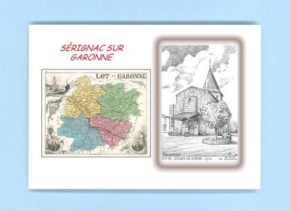 Cartes Postales impression Noir avec dpartement sur la ville de SERIGNAC SUR GARONNE Titre : eglise