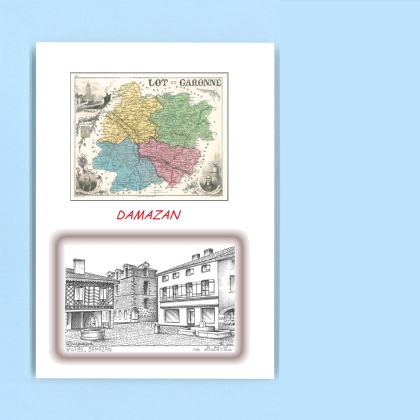 Cartes Postales impression Noir avec dpartement sur la ville de DAMAZAN Titre : vue