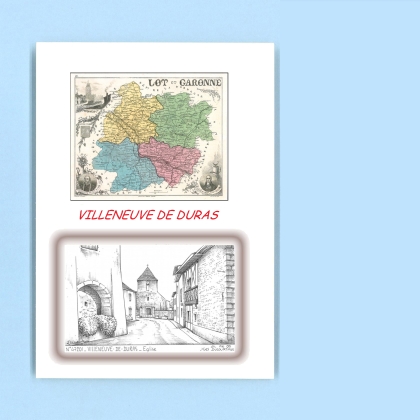 Cartes Postales impression Noir avec dpartement sur la ville de VILLENEUVE DE DURAS Titre : eglise