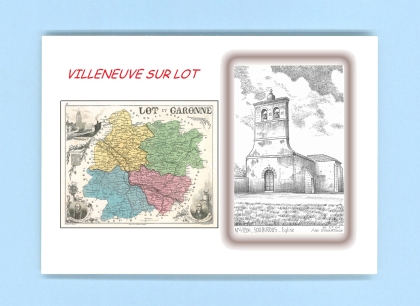 Cartes Postales impression Noir avec dpartement sur la ville de VILLENEUVE SUR LOT Titre : eglise de soubirous