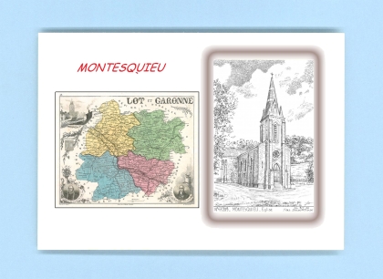 Cartes Postales impression Noir avec dpartement sur la ville de MONTESQUIEU Titre : eglise