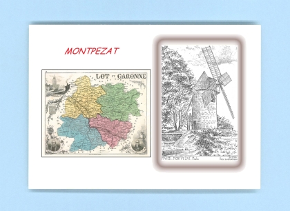 Cartes Postales impression Noir avec dpartement sur la ville de MONTPEZAT Titre : moulin