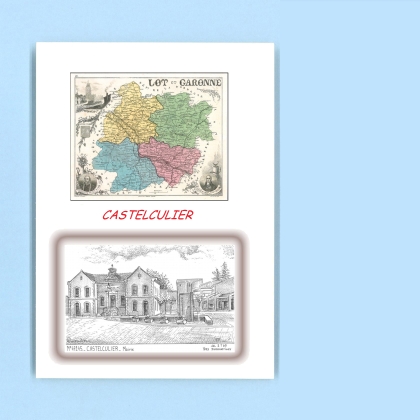 Cartes Postales impression Noir avec dpartement sur la ville de CASTELCULIER Titre : mairie