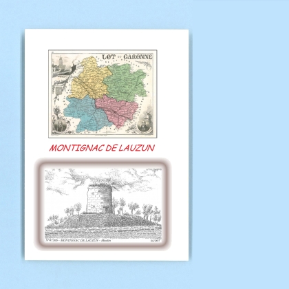 Cartes Postales impression Noir avec dpartement sur la ville de MONTIGNAC DE LAUZUN Titre : moulin