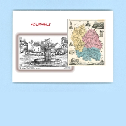 Cartes Postales impression Noir avec dpartement sur la ville de FOURNELS Titre : fontaine