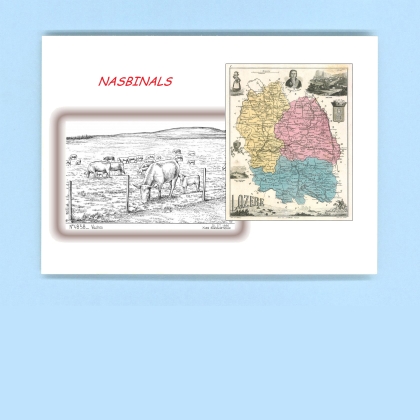 Cartes Postales impression Noir avec dpartement sur la ville de NASBINALS Titre : vaches