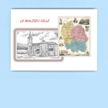 Cartes Postales impression Noir avec dpartement sur la ville de LE MALZIEU VILLE Titre : eglise