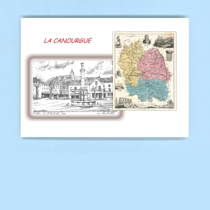 Cartes Postales impression Noir avec dpartement sur la ville de LA CANOURGUE Titre : place