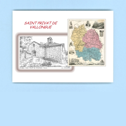 Cartes Postales impression Noir avec dpartement sur la ville de ST PRIVAT DE VALLONGUE Titre : eglise