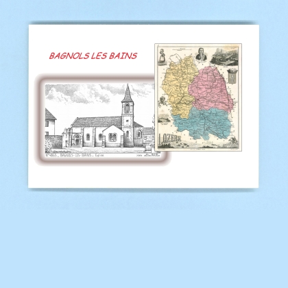 Cartes Postales impression Noir avec dpartement sur la ville de BAGNOLS LES BAINS Titre : eglise