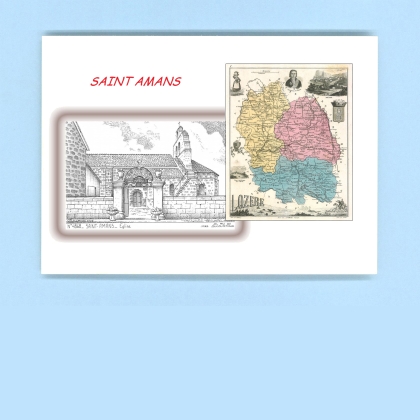 Cartes Postales impression Noir avec dpartement sur la ville de ST AMANS Titre : eglise