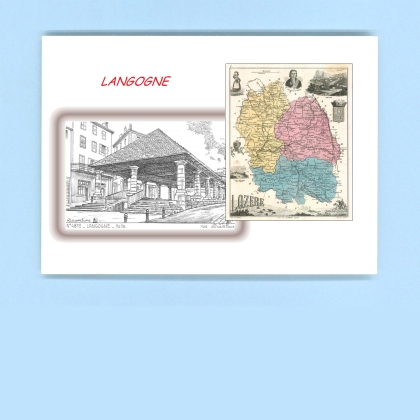 Cartes Postales impression Noir avec dpartement sur la ville de LANGOGNE Titre : halle