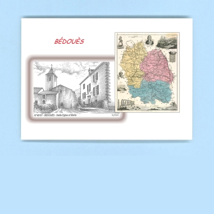 Cartes Postales impression Noir avec dpartement sur la ville de BEDOUES Titre : vieille eglise et mairie